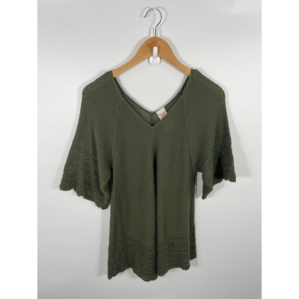 Womens Gremlincore Forest Fairy Top L Green Knit Flare Sleeve Cottage Boho